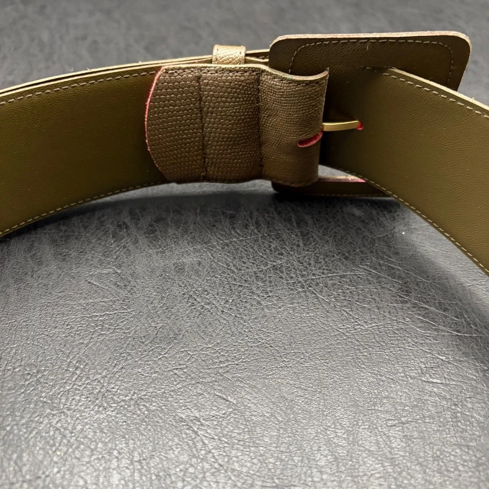Paul Harris Vintage Lizard Embossed Leather Wide Belt Olive Taupe Small